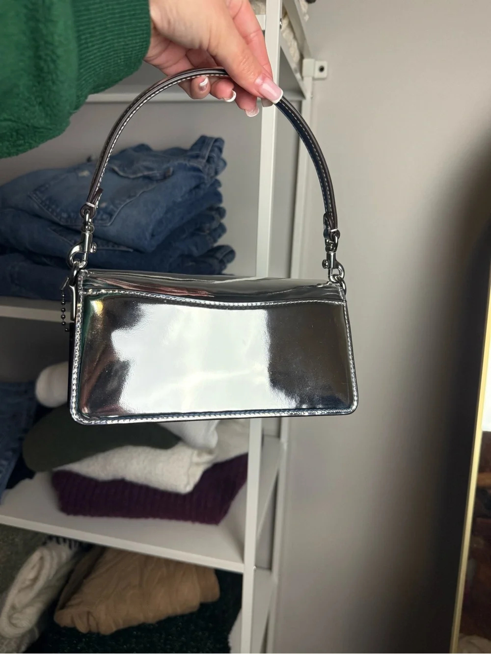 Coach Shine Collection Silver Mini Tabby Top Handle Crossbody Bag - Picture 5 of 9